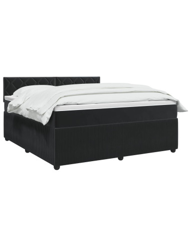 Letto box spring con materasso Nero 160 x 200 cm Velluto