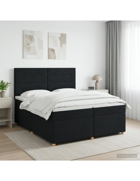 Letto box spring con materasso Nero 200 x 200 cm Tessuto