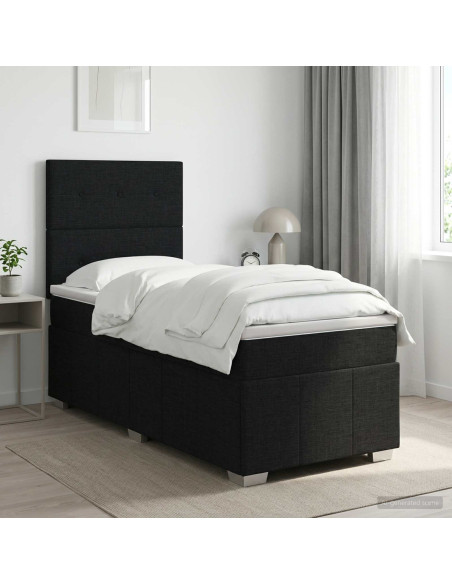 Letto box spring con materasso Nero 100 x 200 cm Tessuto