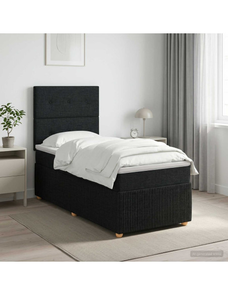 Letto box spring con materasso Nero 100 x 200 cm Tessuto