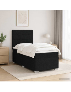 Letto box spring con materasso Nero 100 x 200 cm Tessuto