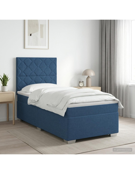 Letto box spring con materasso Blu 90 x 190 cm Tessuto