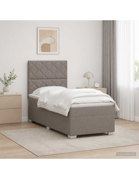 Letto box spring con materasso Tortora 90 x 200 cm Tessuto