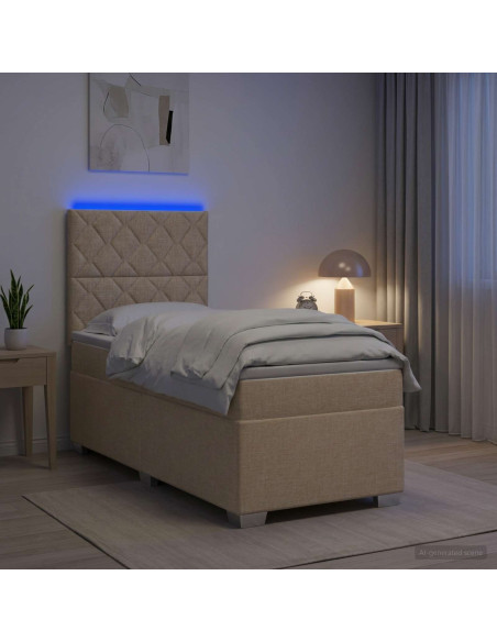 Letto box spring con materasso Crema 90 x 200 cm Tessuto
