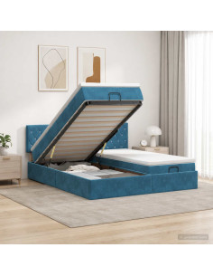 Letto ottomano con materasso 2 pcs Blu Scuro Velluto