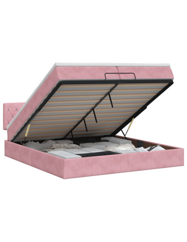 Letto ottomano con materasso Rosa 200 x 200 cm Velluto