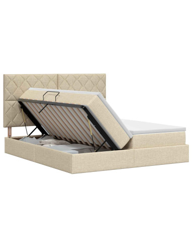 Letto con Contenitore con testiera Crema 200 x 200 cm Tessuto