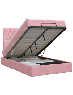 Letto ottomano con materasso Rosa 120 x 190 cm Velluto