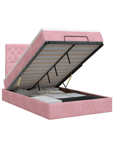 Letto ottomano con materasso Rosa 120 x 190 cm Velluto
