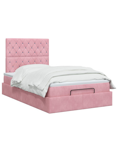 Letto ottomano con materasso Rosa 120 x 190 cm Velluto