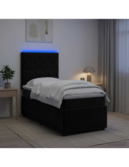 Letto Box Spring LED con Materasso Nero 80 x 200 cm Velluto