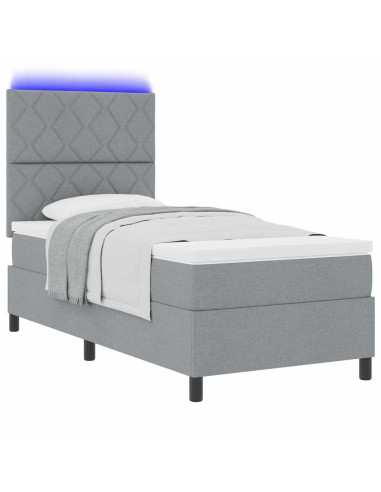 Letto a molle con strisce LED Grigio chiaro 90 x 200 cm Tessuto