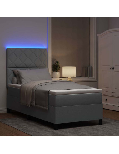 Letto a molle con strisce LED Grigio chiaro 90 x 200 cm Tessuto