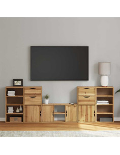 Mobile TV 5 pz con Contenitore ODDA in Legno Massello di Pino