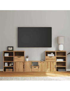 Mobile TV 5 pz con Contenitore ODDA in Legno Massello di Pino