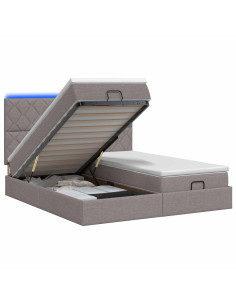 Letto Ottomano con Materasso e LED Tortora 180 x 200 cm Tessuto 2
