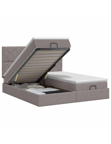 Letto ottomano con materasso con testiera 2 pz Tortora Tessuto
