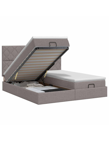 Letto ottomano con materasso con testiera 2 pz Tortora Tessuto