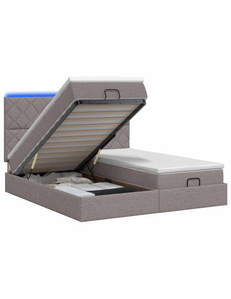 Letto Ottomano con Materasso e LED Tortora 200 x 200 cm Tessuto