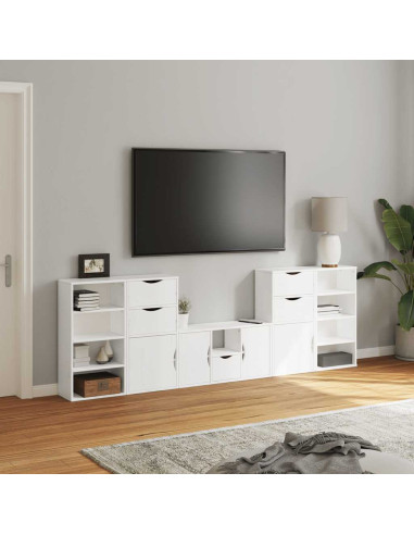Mobile TV 5 pz con Contenitore ODDA Bianco in Legno di Pino