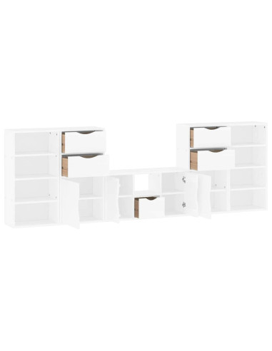 Mobile TV 5 pz con Contenitore ODDA Bianco in Legno di Pino
