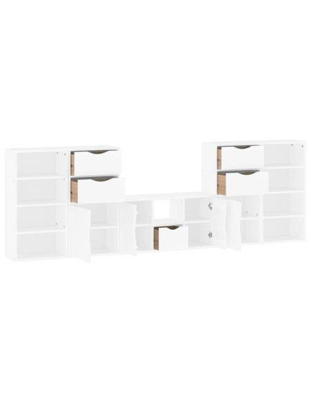 Mobile TV 5 pz con Contenitore ODDA Bianco in Legno di Pino
