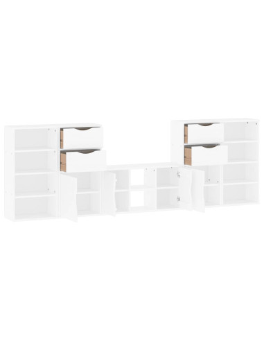 Mobile TV 5 pz con Contenitore ODDA Bianco in Legno di Pino