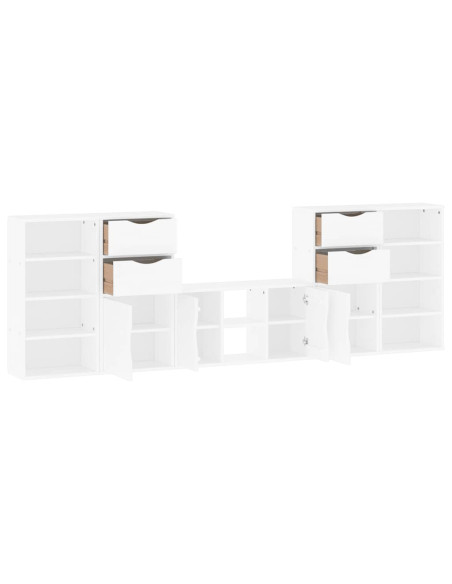 Mobile TV 5 pz con Contenitore ODDA Bianco in Legno di Pino