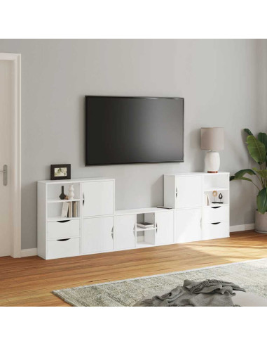 Mobile TV 5 pz con Contenitore ODDA Bianco in Legno di Pino