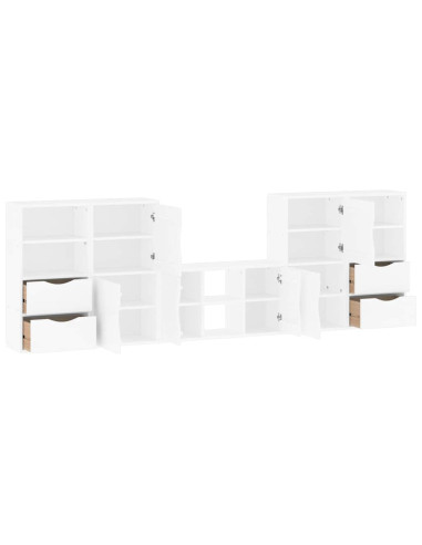 Mobile TV 5 pz con Contenitore ODDA Bianco in Legno di Pino
