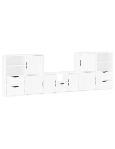Mobile TV 5 pz con Contenitore ODDA Bianco in Legno di Pino