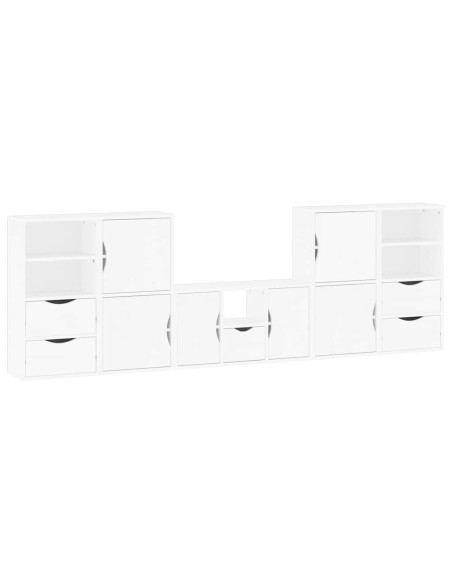 Mobile TV 5 pz con Contenitore ODDA Bianco in Legno di Pino