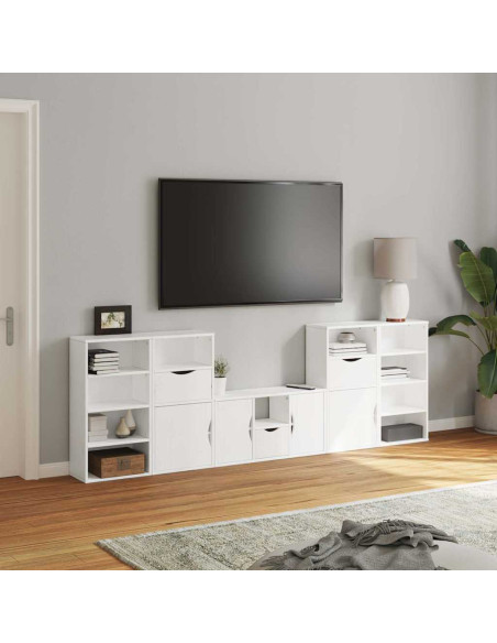 Mobile TV 5 pz con Contenitore ODDA Bianco in Legno di Pino