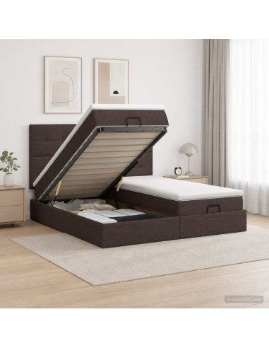 Letto Ottomano con Materasso e LED Marrone Scuro 180 x 200 cm