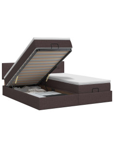 Letto ottomano con materasso 2 pz Marrone Scuro Tessuto