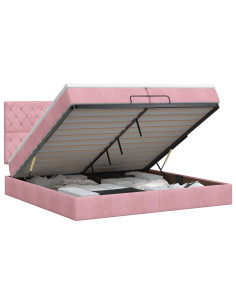 Letto ottomano con materasso Rosa 200 x 200 cm Velluto