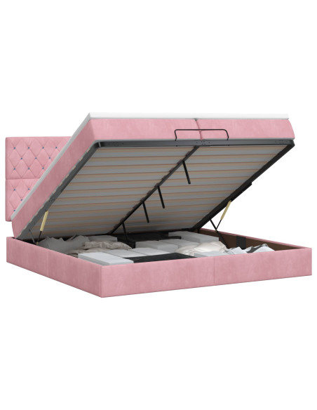 Letto ottomano con materasso Rosa 200 x 200 cm Velluto