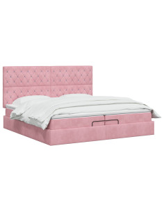 Letto ottomano con materasso Rosa 200 x 200 cm Velluto 2