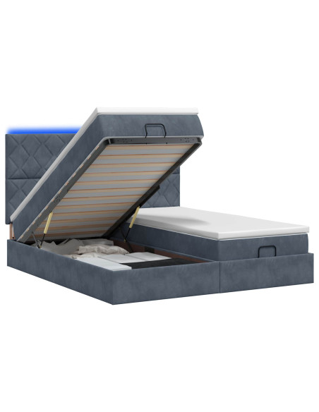 Letto Ottomano con Materasso e LED Grigio Scuro 180 x 200 cm