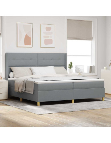 Letto a molle con testiera Grigio chiaro 200 x 200 cm Tessuto