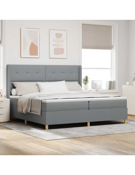 Letto a molle con testiera Grigio chiaro 200 x 200 cm Tessuto