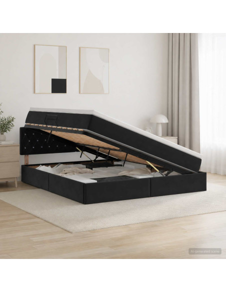 Letto con Contenitore con testiera Nero 160 x 200 cm Velluto
