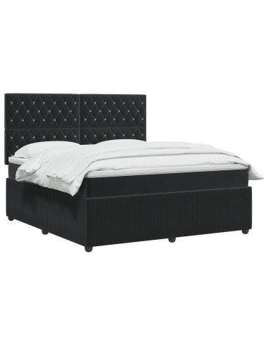 Letto box spring con materasso Nero 160 x 200 cm Velluto