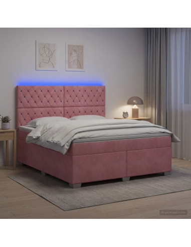 Letto box spring con materasso Rosa 160 x 200 cm Velluto