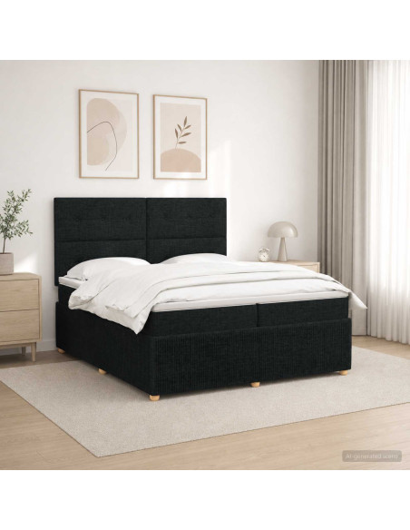 Letto Box Spring LED con Materasso Nero 200 x 200 cm Tessuto