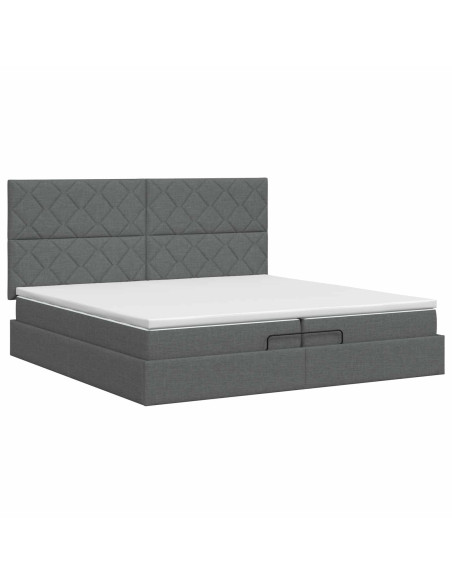 Letto ottomano con materasso Grigio Scuro 200 x 200 cm Tessuto