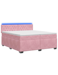 Letto con Box Spring, Materasso e LED Rosa 200 x 200 cm Velluto