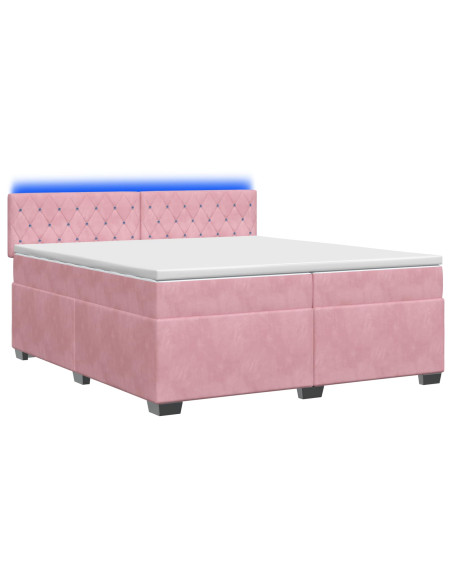 Letto con Box Spring, Materasso e LED Rosa 200 x 200 cm Velluto