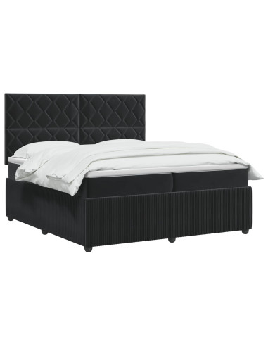 Letto Box Spring LED con Materasso Nero 200 x 200 cm Velluto