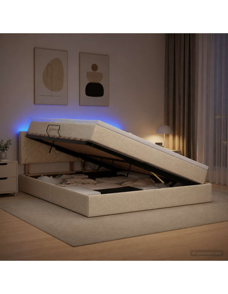 Letto con contenitore LED e materasso Crema 180 x 200 cm